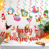 Red Glitter Baby Its Warm Outside Banner, Christmas July Party Decorations July Christmas Banner July Mele Kalikimaka Christmas Decorations,Tropical Christmas Party Banner Decorations