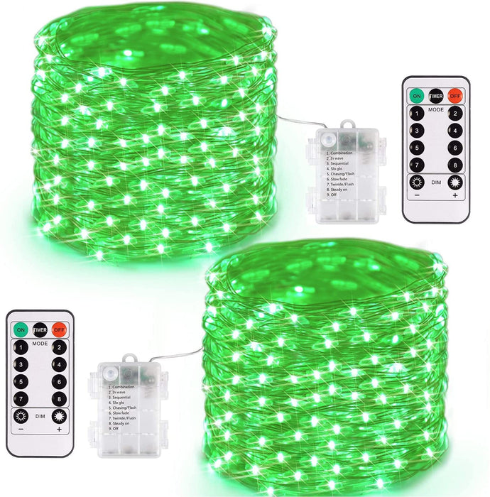 JMEXSUSS 2 Pack Green Fairy Lights Battery Operated, Total 200 LED 66ft Halloween String Lights with Remote, 8 Modes Green Christmas Lights for Bedroom St Patricks Day Halloween Decorations