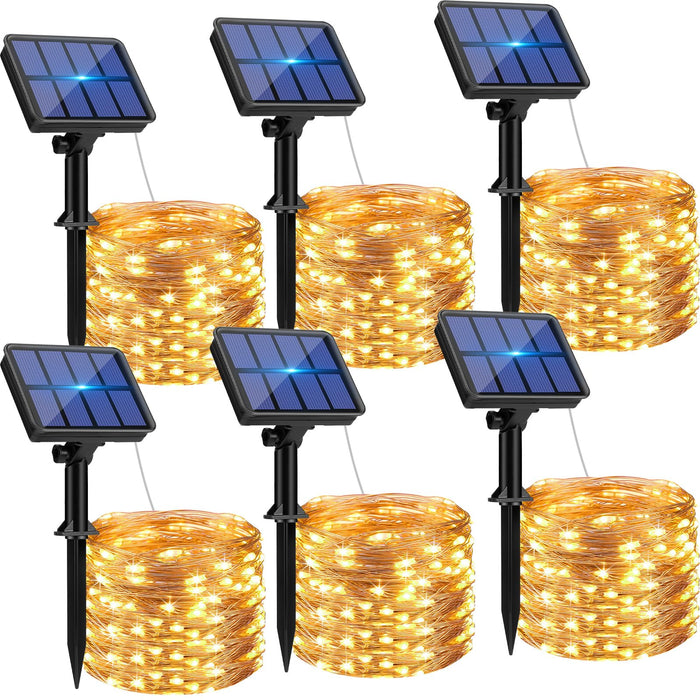 btfarm Solar String Lights for Outside, 6 Pack 198FT 480LED Solar Fairy Lights Waterproof with 8 Modes, Twinkle Solar Powered Outdoor Lights for Tree Garden Yard Christmas Wedding Party, Warm White