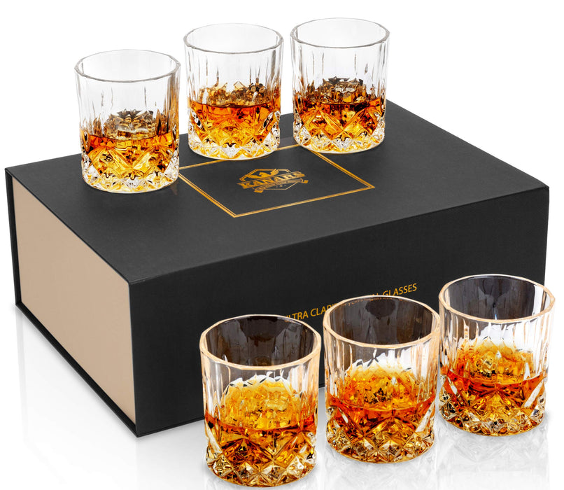 KANARS Whiskey Glasses Set of 6 with Elegant Gift Box for Liquor Scotch Rum