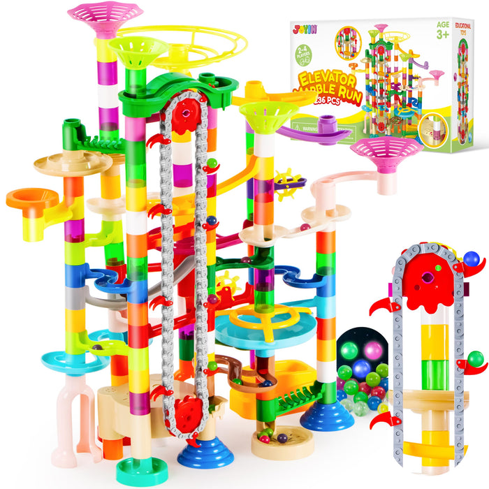 JOYIN 236Pcs Glowing Marble Run with Motorized Elevator- Construction Building Blocks Toys with 30 Glow in The Dark Plastic Marbles, STEM Toy for Boys and Girls Gift for Christmas