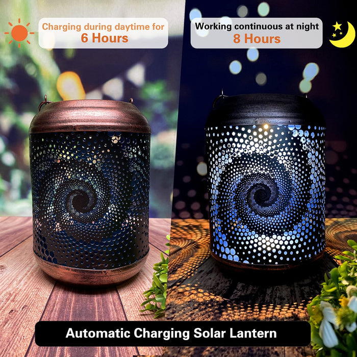 2 Pack Solar Lanterns Outdoor Hanging Lantern Metal Waterproof LED Lantern with Solar Powered Garden Patio Decorations Decor Lantern with Handle Christmas Gift Idea