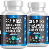 Health Heals Sea Moss 3000 Black Seed Oil 2000 Ashwagandha 1000 Bladderwrack 1000 Burdock 1000-120 Count