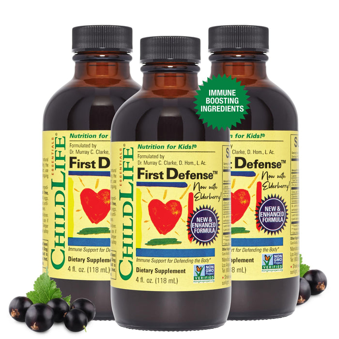 CHILDLIFE ESSENTIALS First Defense - Immune Support for Kids, All-Natural, Gluten-Free, Non-GMO, Allergen-Free, Elderberry Liquid for Kids - Naturally Flavored, 4 Fl Oz Bottle (Pack of 3)