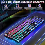 YSCP Typewriter Style Mechanical Gaming Keyboard RGB Backlit Wired with Blue Switch Retro Round Keycap 104 Keys Keyboard (Black 104 Keys RGB)