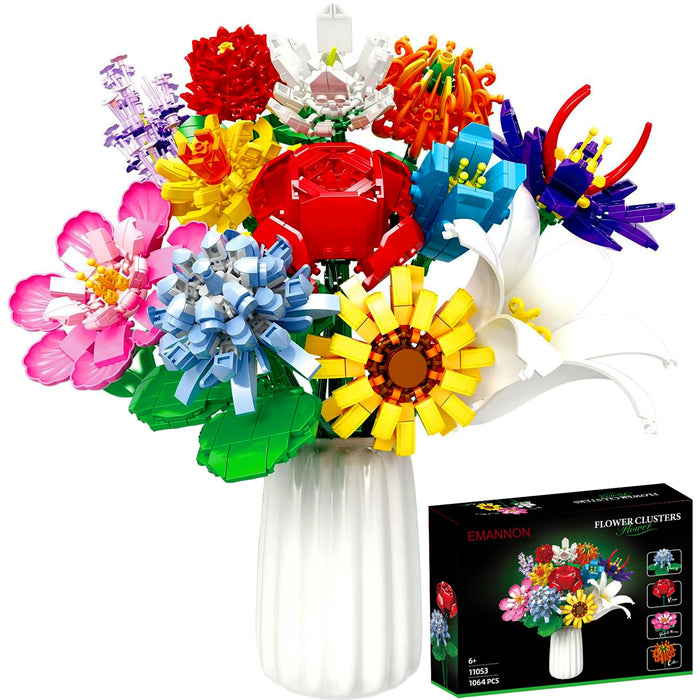 EMANNON Flowers Bouquet Building Set, 12 Artificial Flowers 1064 PCS Bricks Blocks Toy for Adults & Kids, Botanical Collection Gift for Mother's Day, Valentine, Birthday, Christmas (No Vase)