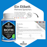 Biotin High Dose with Selenium and Zinc for Hair Growth, Skin and Nails, 365 Vegan Tablets for 1 Year, Biotin High Dose 10,000 mcg, Made in Germany