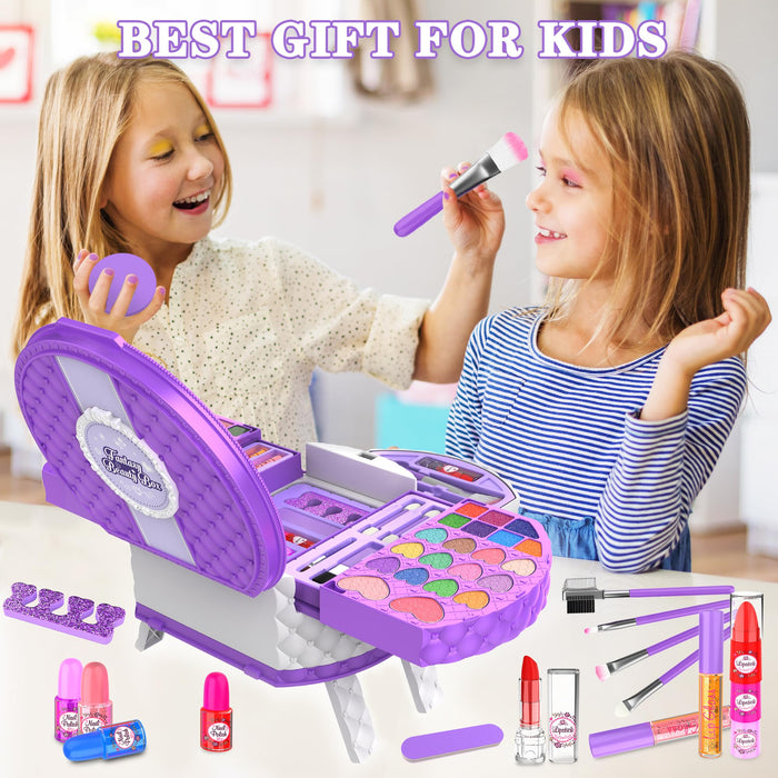 Kids Makeup Kit for Girl, 66 Pcs Washable Makeup Set for Little Girls, Real Cosmetic Set Pretend Play Makeup Toy Beauty Set Christmas & Birthday Gift Age 3 4 5 6 7 8 9+ Year Old Kids Toddler Toys