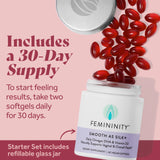 Femininity Smooth as Silk+ 30-Day Starter Kit for Vaginal Dryness (60 Softgels & Refillable Glass Jar) – Blend of Sea Buckthorn Oil, Vitamin D3 and Plant-Based Omega-3 DHA