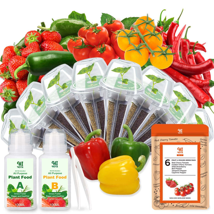 Strawberry Seed Pods for All Hydroponics Growing System, 8 Pods with 600+ Seeds of Cherry Tomato, Jalapeno Pepper, Cayenne Pepper, Strawberry and Bell Pepper