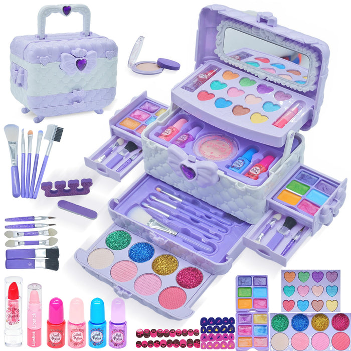 Kids Makeup Kit for Girl - 57PCS Kids Toys Make Up Set,Non Toxic & Washable Little Girls Toddler Toy,Princess Toys Play Makeup for Children Age 4-12 Years Old,Teen Christmas & Birthday Gifts (Purple)