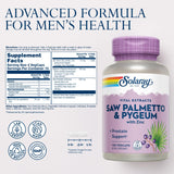 SOLARAY Saw Palmetto and Pygeum - Saw Palmetto for Men and Pygeum Bark - with Zinc, Vitamin B6, Pumpkin Seed and Amino Acids - Prostate Supplements for Men w/Beta Sitosterol (120 VegCaps)