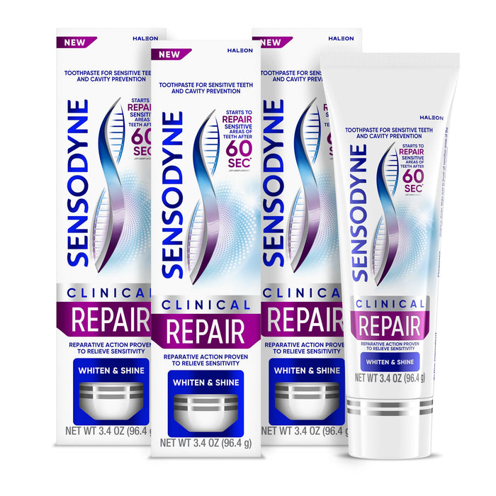 Sensodyne Clinical Repair Whiten & Shine Toothpaste, 3.4 oz (3 Pack)