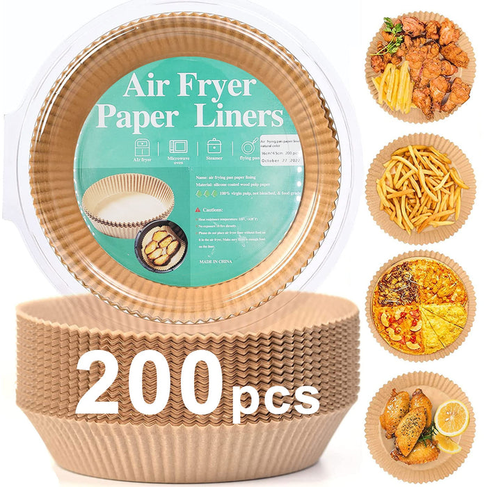 200pcs Air Fryer Disposable Liner, Non-Stick Parchment Paper for Baking, Oil-Proof, Water-Proof, Food Grade (6.3" Bottom, 7.9" Top)