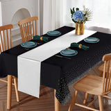 8Pack Disposable Plastic Tablecloths and Satin Table Runner Set Black and Silver Dot Tablecloth Silver Satin Table Runner for Wedding Birthday Baby Shower Anniversary Christmas New Year Party Supply