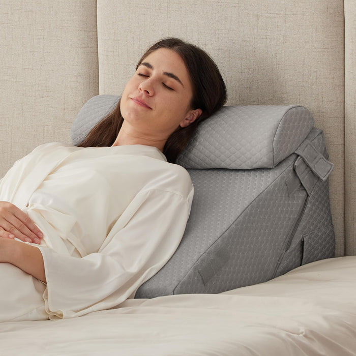 Ruqmuis 3PCS Wedge Pillow Set for After Surgery, Wedge Pillow Headboard, Adjustable 9&12 Inch Bed Pillow Wedge for Sleeping, Acid Reflux, Orthopedic Pillow Wedge for Back Pain Relief, Gerd, Grey