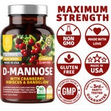 Number One Nutrition 2-Pack N1N Premium D Mannose with Cranberry and Dandelion [Max Strength, 1350mg] Supports Urinary Tract Health, Flush Impurities and Bladder Health Support, 240 Veg Caps