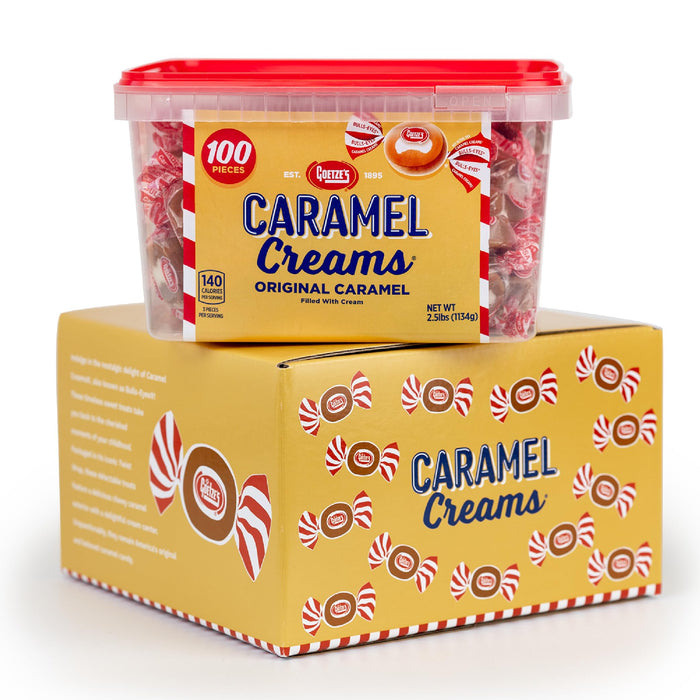 Goetze's Candy Caramel Creams - 100 Count Candy Tub - Gift Box - Fresh from the Factory