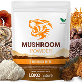 LOKO nature Tiger 7 Mushroom Extract Powder Blend | Natural Ingredients - Lions Mane, Turkey Tail, Maitake, Shiitake, Reishi, Chaga, & Cordyceps | Gluten-Free, Vegan, Dairy-Free - 3.5oz, 100g