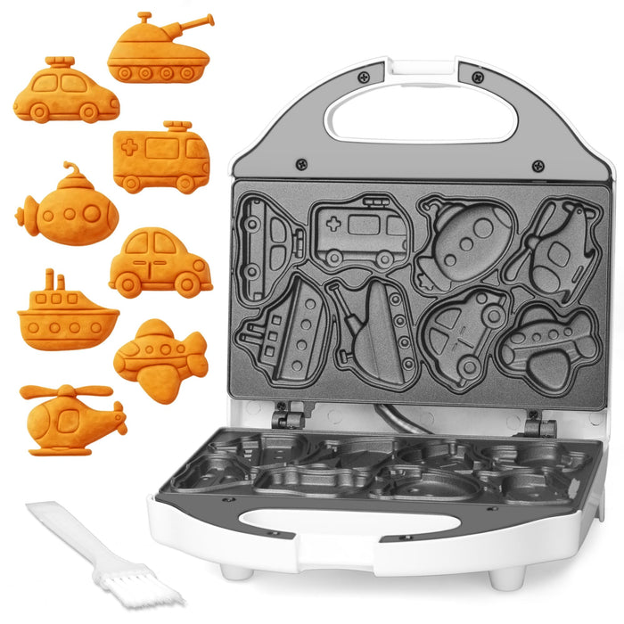 SugarWhisk Car Waffle Maker for Kids, Halloween & Christmas Mini Waffle Maker, 8 Fun Vehicle Shaped Mini Pancake Maker, Non Stick Surface, Excellent Gift, White