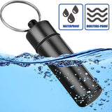 ASIO Glass Vial with Snuff Spoon in Waterproof Aluminum Pill Case | Small Glass Bottle with Mini Funnel in Keychain Pill Holder for Outdoor Travel (Black)