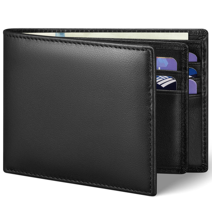 MARZAHAR Genuine Leather Mens Wallet, RFID Blocking Bifold, Black