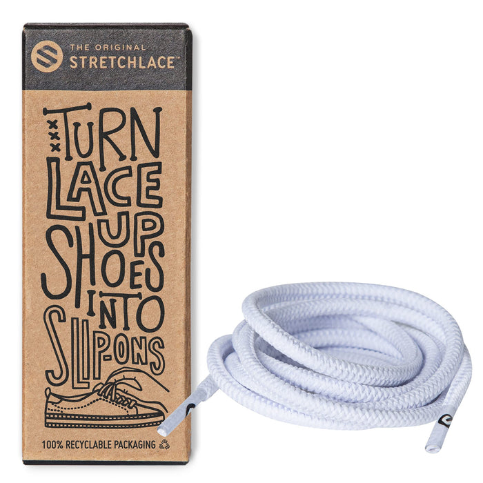 THE ORIGINAL STRETCHLACE - Round Shoelaces, No-tie Elastic Shoelaces, Stylish Shoe Laces for Elderly, Kids, and People with Special Needs, White, 30in