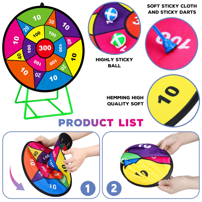 Large Dart Board for Kids with Stand, Double Sided Kids Dart Board with 12 Sticky Balls and Darts,Family Party Party Supplies for Kids, Gift for Boys Toddlers 3 4 5 6 7+ Year Old Birthday Christmas