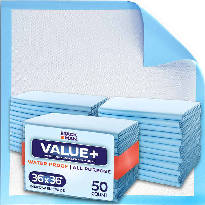 Chucks Pads Disposable 36 x 36 Underpads [50-Pack] Incontinence Chux Pads Absorbent Fluff Protective Bed Pads - Extra Large Pee Pads for Kids, Adults & Elderly | Leak Proof Puppy Pads, 36x36