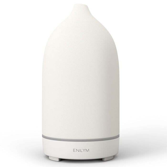 ENILYM Essential Oil Diffusers,Handmade Ceramic Aromatherapy Diffuser for Room and 9 Colors Night Light for Home,Auto-Off (White)