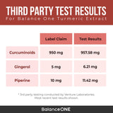 Balance ONE Turmeric Extract 1000mg Ethically Sourced Turmeric Curcumin, Standardized to 95% Curcuminoids - Ginger Extract and BioPerine - Vegan, Non-GMO - 30 Day Supply