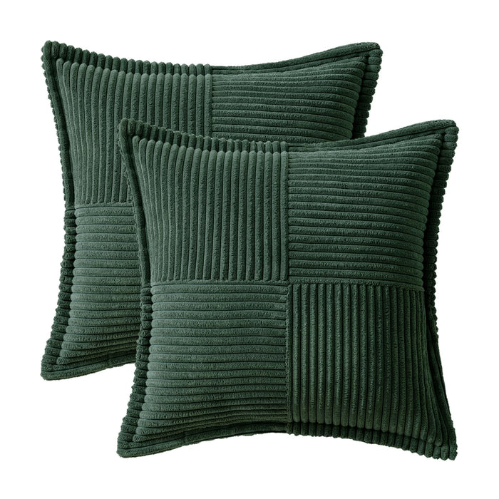 MIULEE Dark Green Corduroy Pillow Covers with Splicing Set of 2 Super Soft Boho Striped Christmas Pillow Covers Broadside Decorative Textured Throw Pillows for Couch Cushion Livingroom 20x20 inch