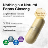 Panax Ginseng Capsules - Organic Korean Ginseng Pills - Natural Energy Supplement - Immune Support - Vegan Caps 1600 mg Serving