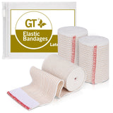 GT USA Organic Cotton Elastic Bandage Wrap (3 Wide, 3 Pack) | Hook & Loop Fasteners at Both Ends | Latex Free | Hypoallergenic Compression Roll for Sprains & Injuries