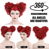 MUPUL Red Queen Wig with Crown Costume Girls Women Two Buns Heat Resistant Synthetic Hair for Halloween Christmas Party(Red/Queen)