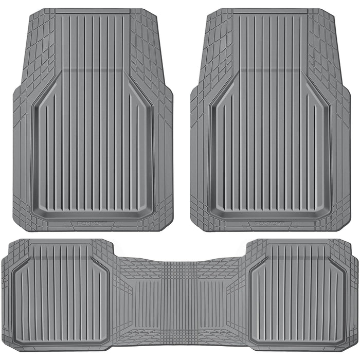 CAR PASS Heavy Duty Rubber Floor Mats for Car, Waterproof Liner Deep Dish Car Mats Full Sets, Universal Trim to Fit for SUV Truck Sedans Vans, All Weather Automotive Floor Mats 3pcs, Solid Gray