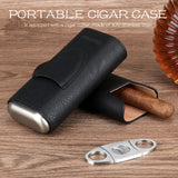 COOL KNIGHT Leather Cigar Case - Cedar Wood Lining Travel Humidors for Cigars - Cigar Accessories Include Stainless Steel Cigar Cutter - Cigar Gift Box for Cigar Lovers (Black)