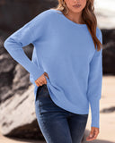 BTFBM Sweater for Women 2023 Cute Oversized Sweater Crew Neck Solid Christmas Sweater Pullover(Solid Light Blue,Large)