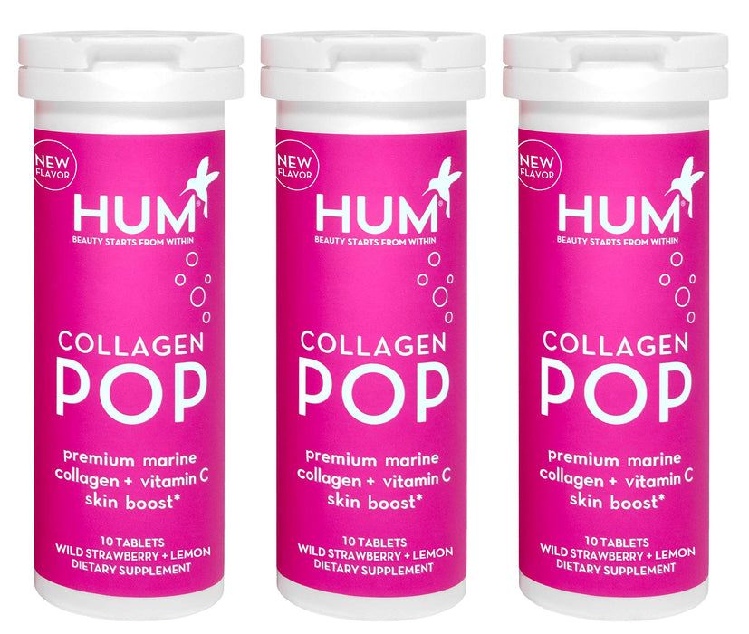 HUM Collagen Pop - Collagen Tablets for Skin - Collagen Supplement to Improve Skin Hydration Levels On The Go - Strawberry Lemon (3 Pack)