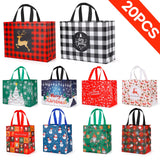 YANGTE 20 Pack Christmas Gift Bags Assorted Sizes, Reusable Tote Bags with Handle, Includes 4 Large 8 Medium 8 Small Non-Woven Christmas Bags for Xmas Party Favors