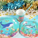 Under the Sea Birthday Party Supplies Decorations, Ocean Theme Paper Plates and Napkins Set for 24 Guests, 120 Pcs Disposable Sea Animals Party Dessert Dinnerwares