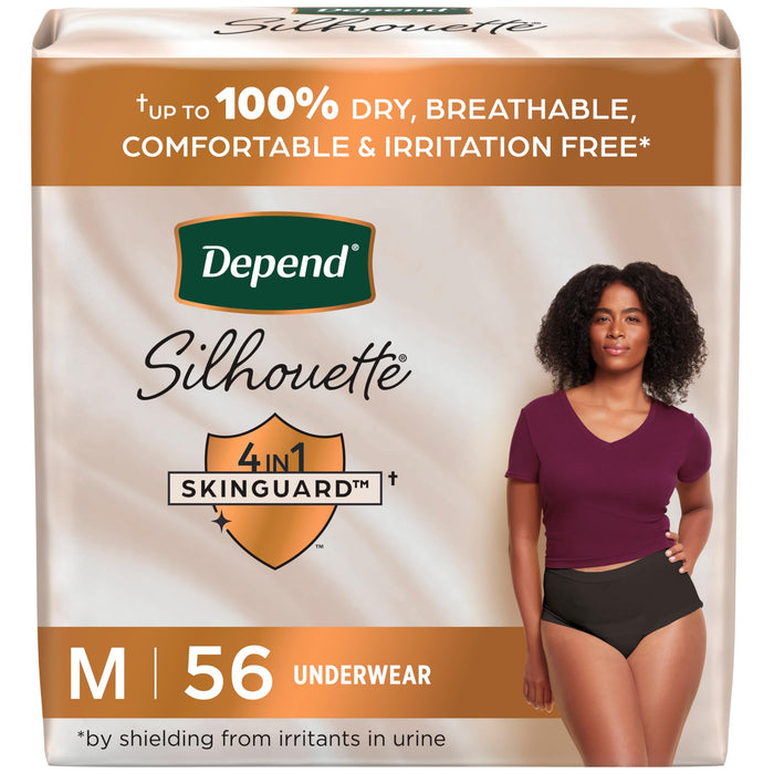 Depend Silhouette Adult Incontinence & Postpartum Bladder Leak Underwear for Women, Maximum Absorbency, Medium, Black, 56 Count (2 Packs of 28), Packaging May Vary