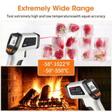 IR Laser Thermometer Temperature Gun, -58°F to 1022°F Non-Contact Infrared Temp Gun with Adjustable Emissivity & LCD Display for Cooking, Ice Tea Making, BBQ, Industrial and Objects