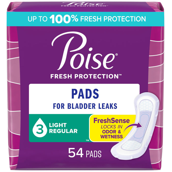 Poise Incontinence Pads & Postpartum Incontinence Pads, 3 Drop Light Absorbency, Regular Length, 54 Count, Packaging May Vary