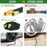 100 ft Expandable Garden Hose - All New 2024 Retractable Water Hose with 3/4" Solid Brass Fittings, Extra Strength Fabric - Flexible Expanding Hose with 10 Pattern Spray Nozzle，blackgreen