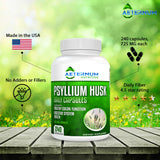 Aeternum Psyllium Husk Caps USA Made - Premium All Natural Fiber Supplement - 240 Husk Powder Capsules 725 Mg per Serving, Supports Healthy Digestive System - All Natural 100% Soluble