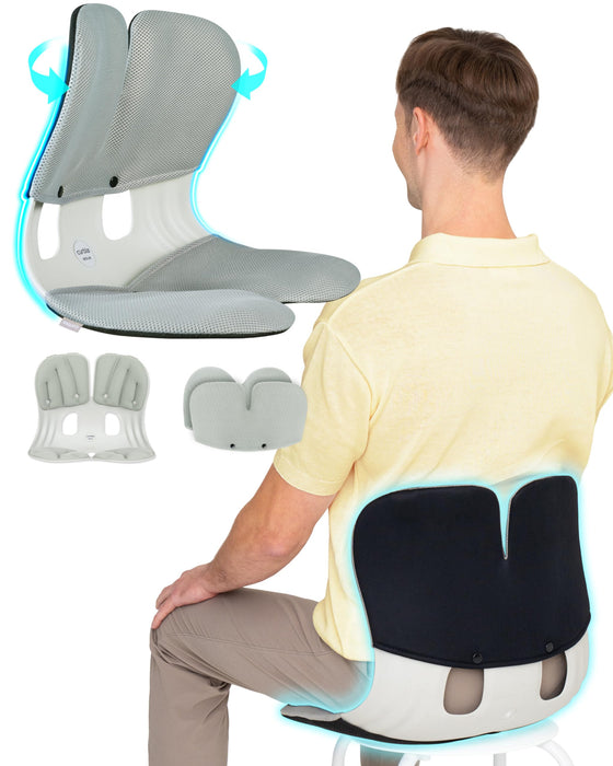 curble GRAND(Extra Wide&Sturdy) COVER SET – Ergonomic Back Support Chair with Detachable Cover, Lumbar Support for Posture Correction & Lower Back Pain Relief, Perfect for Home & Office(Set Grey)