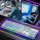 YSCP Typewriter Style Mechanical Gaming Keyboard RGB Backlit Wired with Blue Switch Retro Round Keycap 104 Keys Keyboard (White 104 Keys RGB)