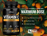 Vitamin C 1000mg with Rosehips (120 Capsules | 1000mg) Pure Vitamin C Capsules - Ascorbic Acid + Rose Hips for Powerful Immune System Support - High Dose Vitamin C for Adults Immune Support Vitamins