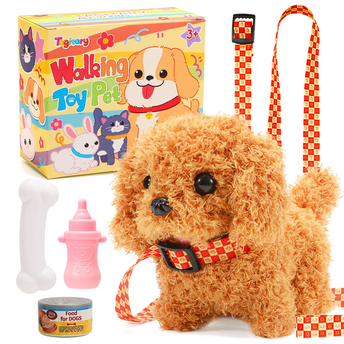 Tagitary Plush Toys Puppy Electronic Toy Dogs That Walk and Bark,Tail Wagging Fake Dog Interactive Dog Toy for Kids with Leash,Easter Christmas Birthday Gift for Toddlers Kids